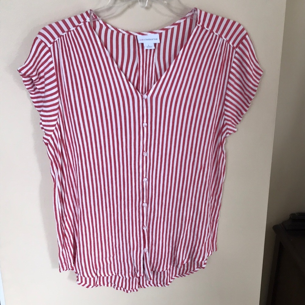 Liz Claiborne women’s striped short sleeve button down shirt size large